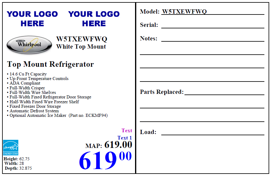 Price Tag Pro Price Tag Templates 4.25 x 5.5 Retail Manager for Appliances, Consumer
